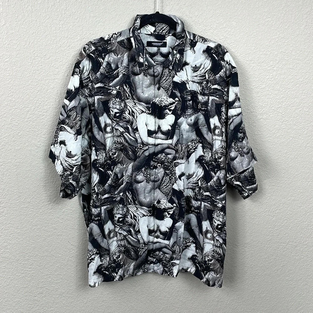 New Undercover Statue Print Short Sleeve Button Up Shirt Mens Sz 5